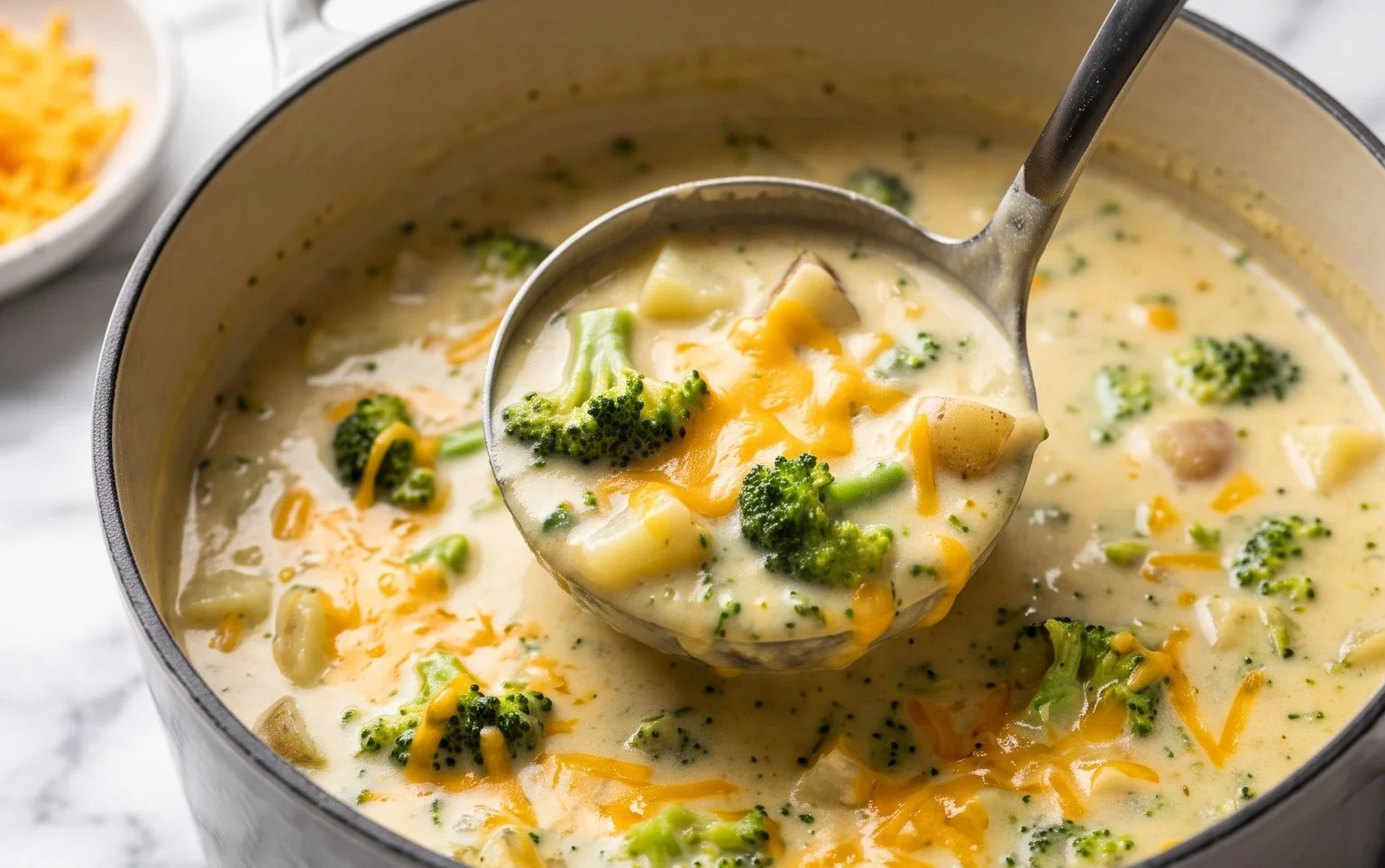 Soupe crémeuse au brocoli, pommes de terre et cheddar
