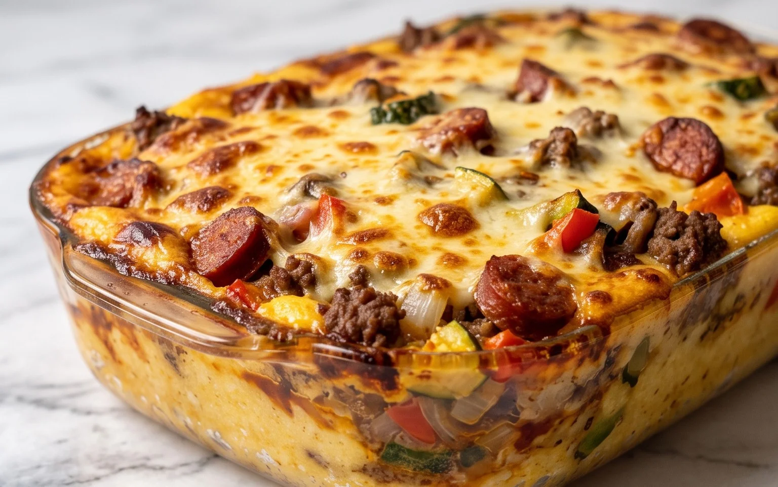 Gratin de polenta au bœuf, beef chorizo et légumes